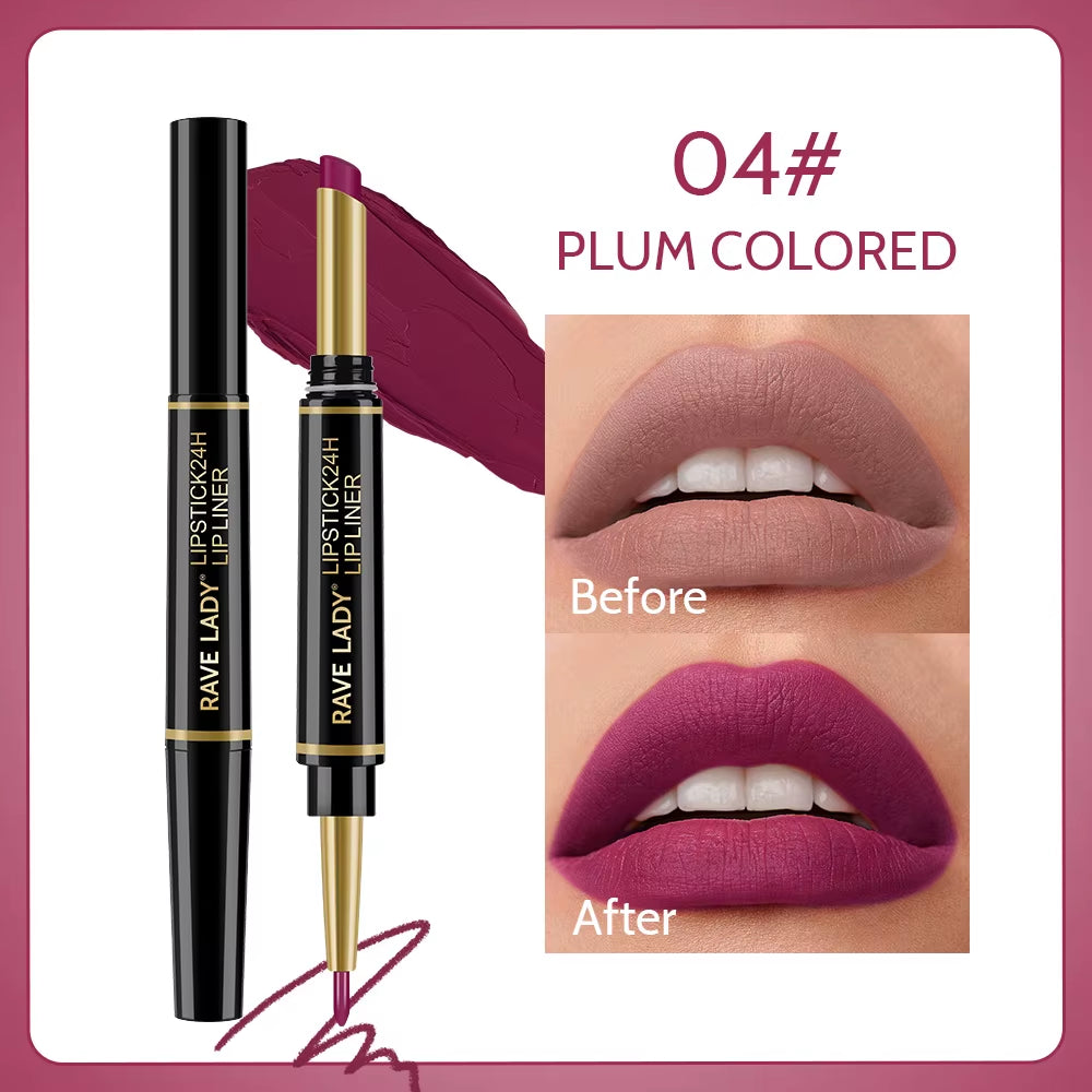 2 in 1 Matte Lipstick Lipliner Pencil 6 Color Christmas Gift Waterproof Lipstick Sexy Red Long Lasting Lipliner Makeup