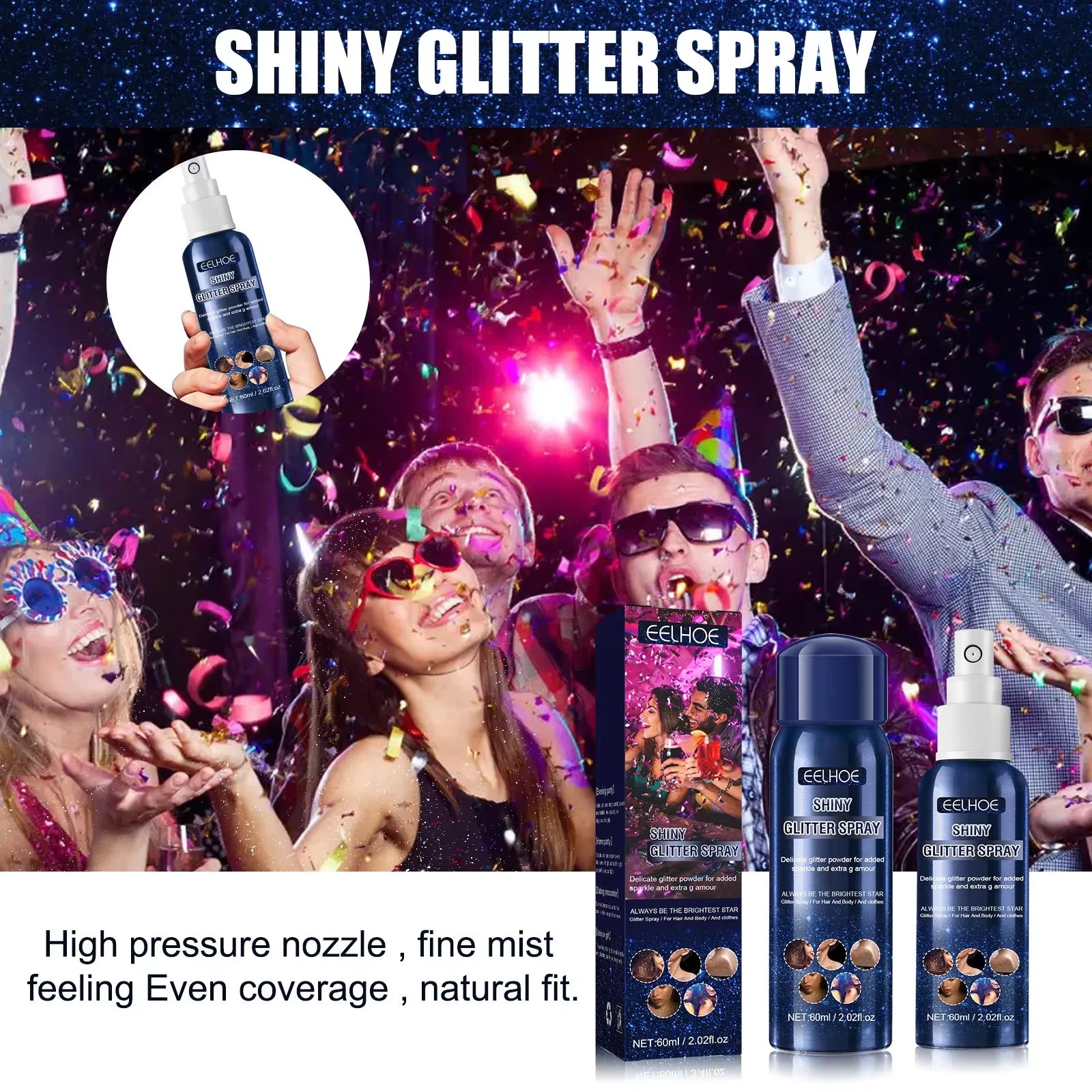 60Ml Shiny Body Glitter Spray Hair Clothes Highlighter Powder Long Lasting Holographic Powder for Halloween Festival Party