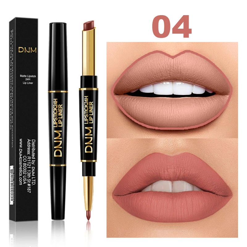 2 in 1 Matte Lipstick Pencil Double Head Lip Liner Pen Red Nude Long Lasting Waterproof Lady Charming  Makeup Tools
