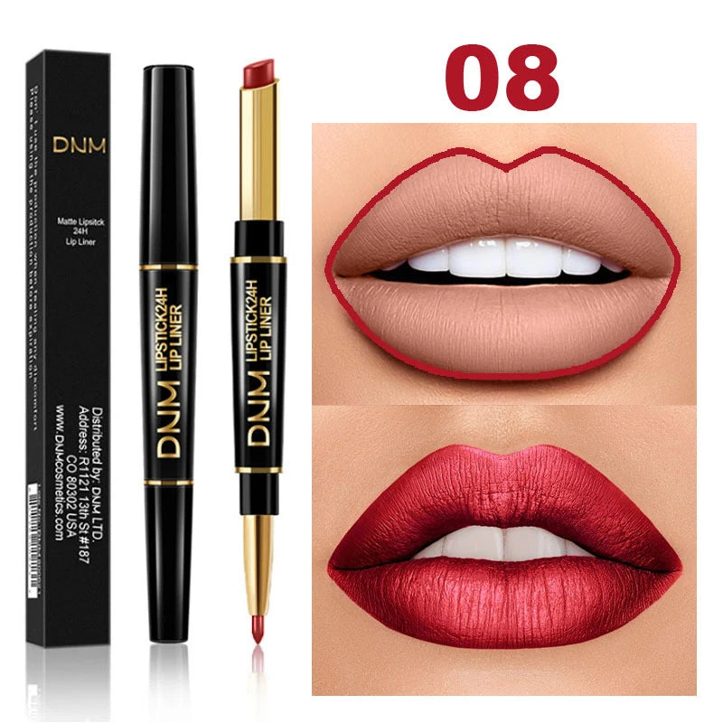 2 in 1 Matte Lipstick Pencil Double Head Lip Liner Pen Red Nude Long Lasting Waterproof Lady Charming  Makeup Tools