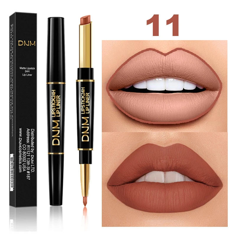 2 in 1 Matte Lipstick Pencil Double Head Lip Liner Pen Red Nude Long Lasting Waterproof Lady Charming  Makeup Tools