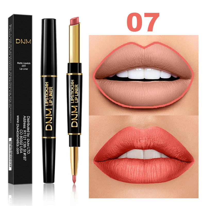 2 in 1 Matte Lipstick Pencil Double Head Lip Liner Pen Red Nude Long Lasting Waterproof Lady Charming  Makeup Tools