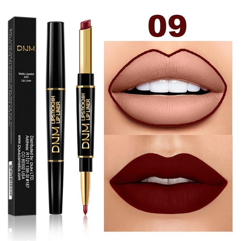 2 in 1 Matte Lipstick Pencil Double Head Lip Liner Pen Red Nude Long Lasting Waterproof Lady Charming  Makeup Tools