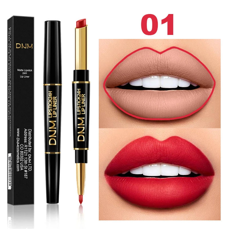 2 in 1 Matte Lipstick Pencil Double Head Lip Liner Pen Red Nude Long Lasting Waterproof Lady Charming  Makeup Tools