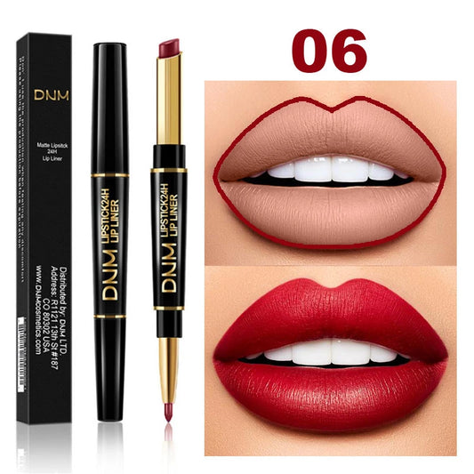 2 in 1 Matte Lipstick Pencil Double Head Lip Liner Pen Red Nude Long Lasting Waterproof Lady Charming  Makeup Tools