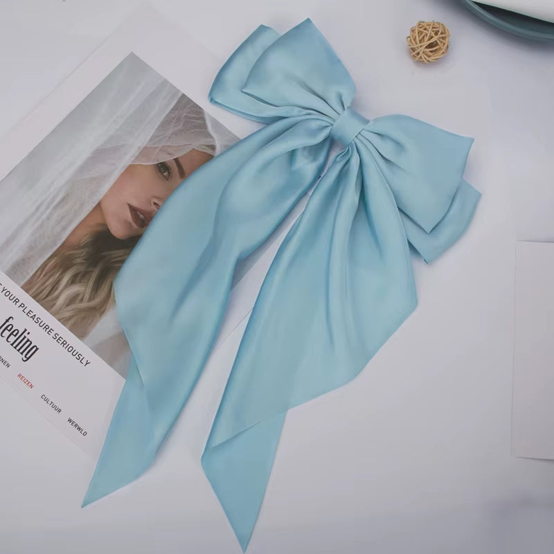 Bow Ribbon Hair Clip for Women Bowknot Barrettes Girls Solid Stain Spring Ponytail Clip Headband Hair Accessories Headwear Gift