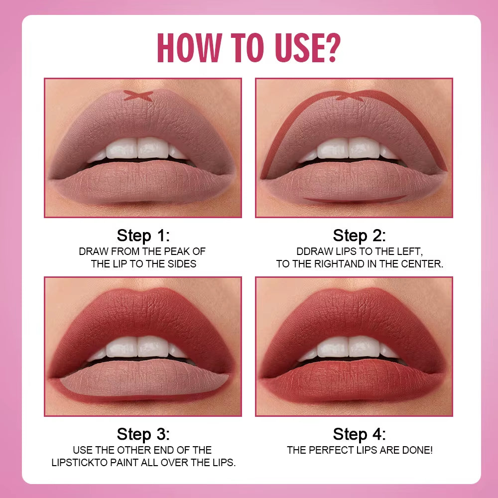 2 in 1 Matte Lipstick Lipliner Pencil 6 Color Christmas Gift Waterproof Lipstick Sexy Red Long Lasting Lipliner Makeup