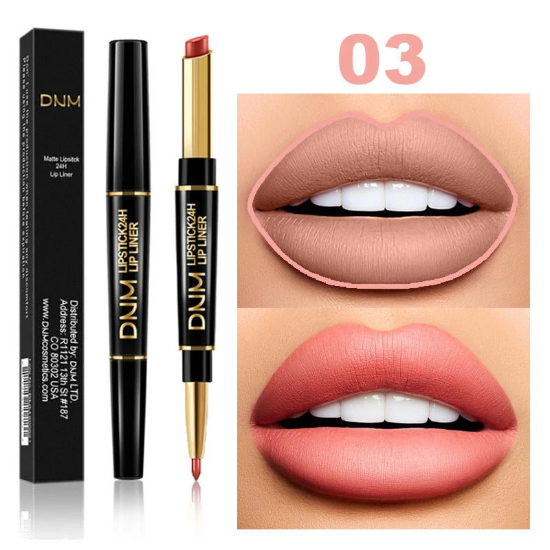 2 in 1 Matte Lipstick Pencil Double Head Lip Liner Pen Red Nude Long Lasting Waterproof Lady Charming  Makeup Tools