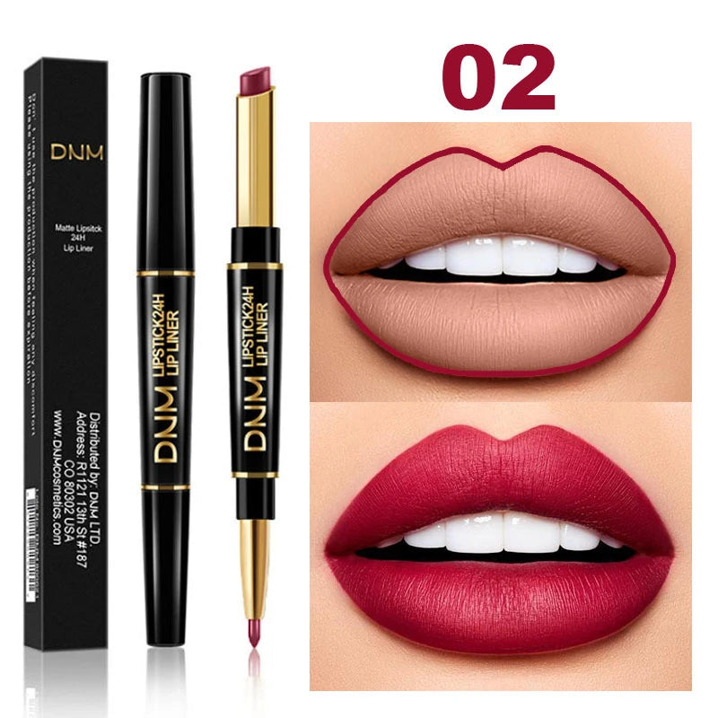 2 in 1 Matte Lipstick Pencil Double Head Lip Liner Pen Red Nude Long Lasting Waterproof Lady Charming  Makeup Tools