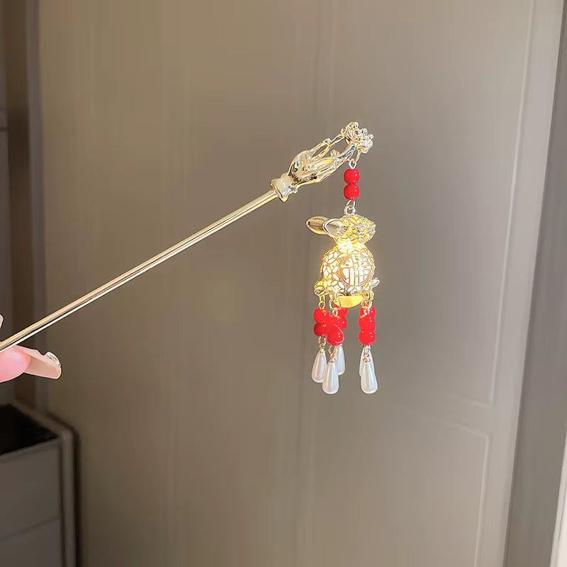 Chinese Rabbit Lantern Hair Pin Clips Hair Sticks Hanfu Hair Accessories for Women Kids Ancient Style Hairpin Hair Fork