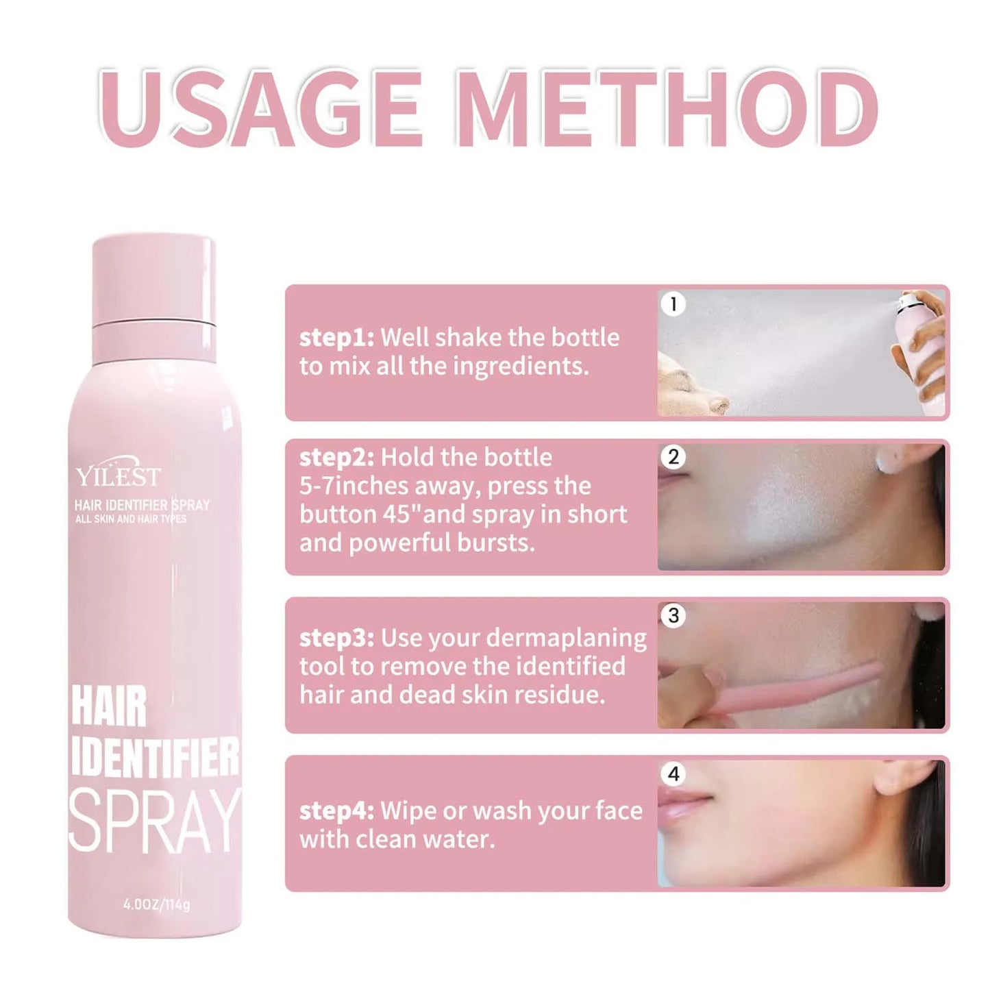 Facial Hair Removal Hair Identification Spray Painless Hair Remover Dermaplaning to Show Facial Hair Face Shaving Skin Care114G