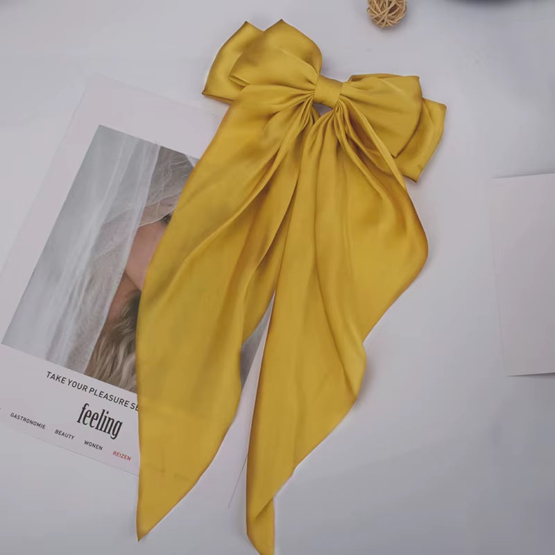 Bow Ribbon Hair Clip for Women Bowknot Barrettes Girls Solid Stain Spring Ponytail Clip Headband Hair Accessories Headwear Gift