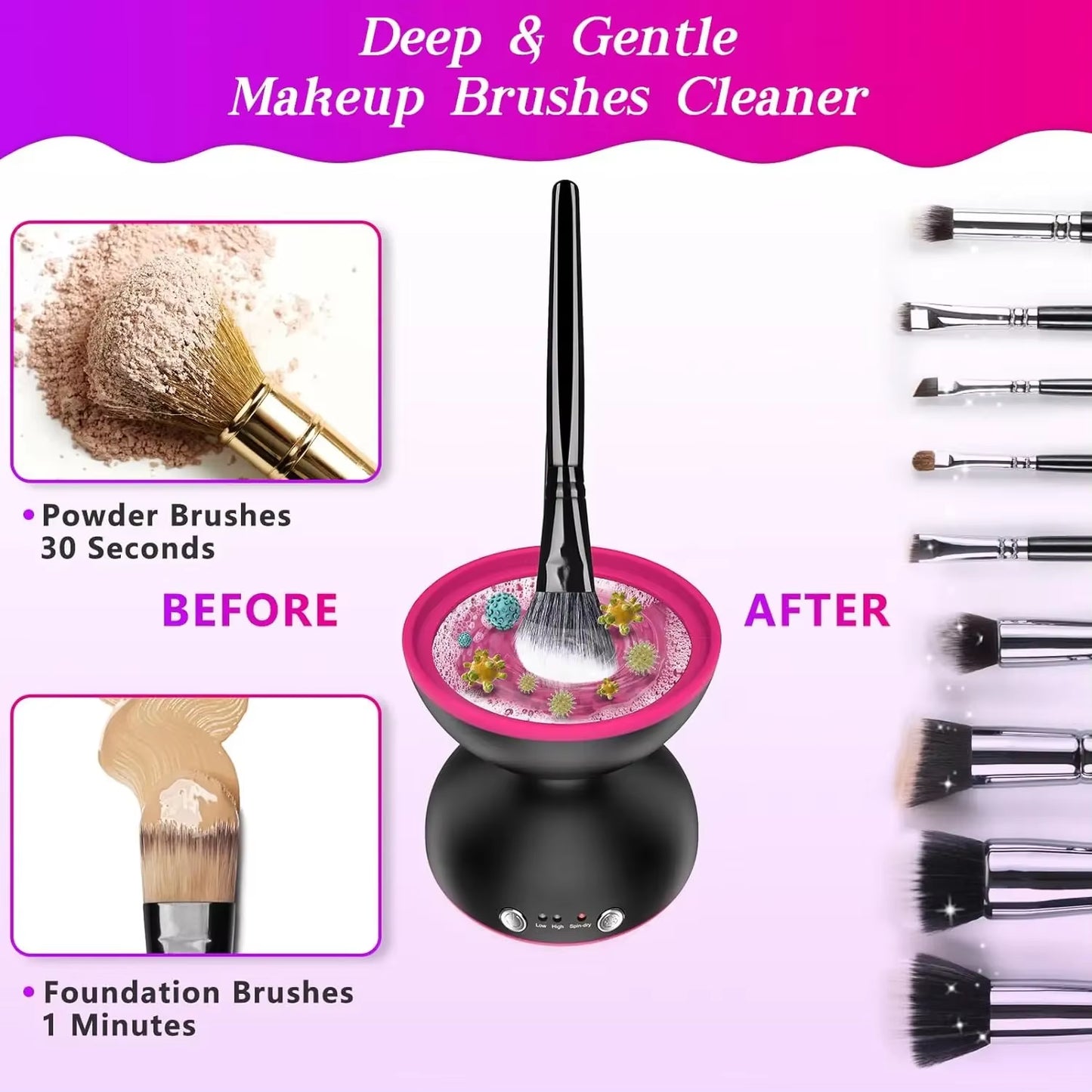 Hooxii Makeup Brush Cleaner Machine, Two Gears Speed and Dehydration Function，Travel Portable Automatic