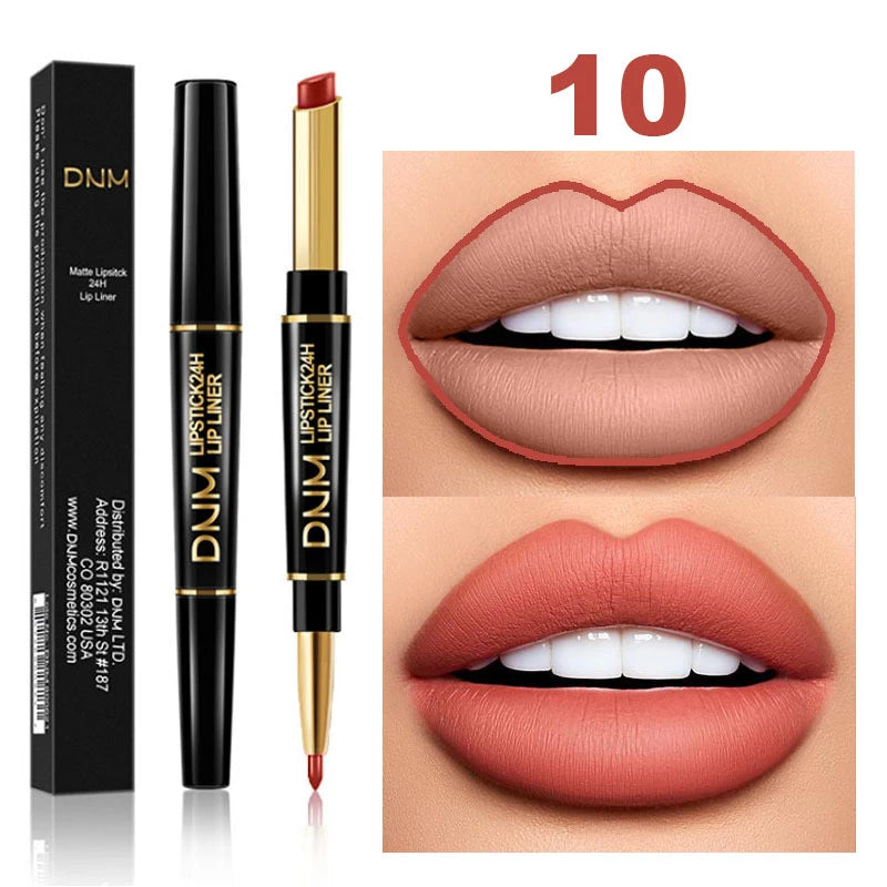 2 in 1 Matte Lipstick Pencil Double Head Lip Liner Pen Red Nude Long Lasting Waterproof Lady Charming  Makeup Tools