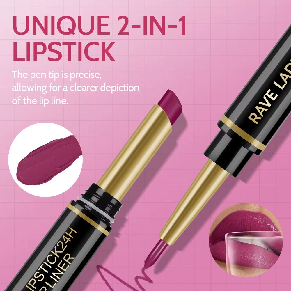 2 in 1 Matte Lipstick Lipliner Pencil 6 Color Christmas Gift Waterproof Lipstick Sexy Red Long Lasting Lipliner Makeup