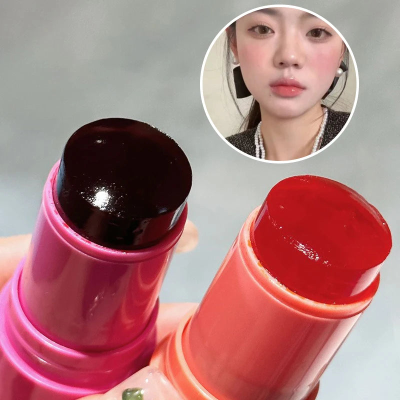 Strawberry Jelly Blush Stick Brighten Cheek Rouge Dual Use of Lips and Cheeks Blusher Waterproof Lasting Red Tint Cheek Color