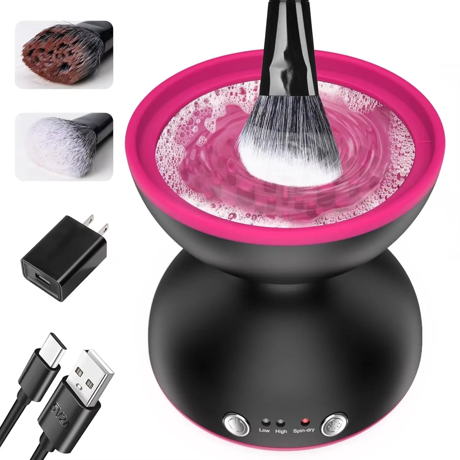 Hooxii Makeup Brush Cleaner Machine, Two Gears Speed and Dehydration Function，Travel Portable Automatic
