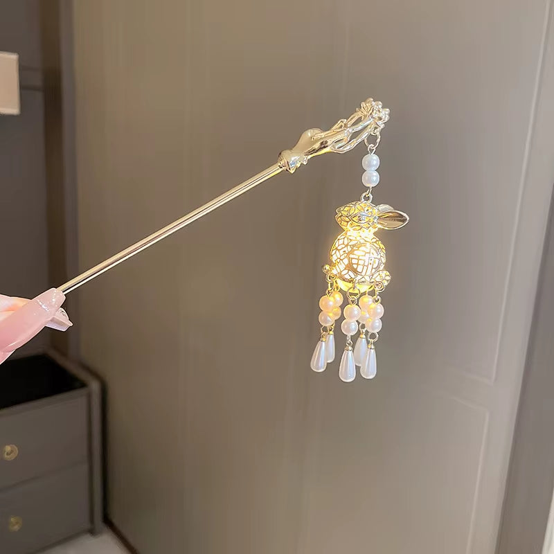 Chinese Rabbit Lantern Hair Pin Clips Hair Sticks Hanfu Hair Accessories for Women Kids Ancient Style Hairpin Hair Fork