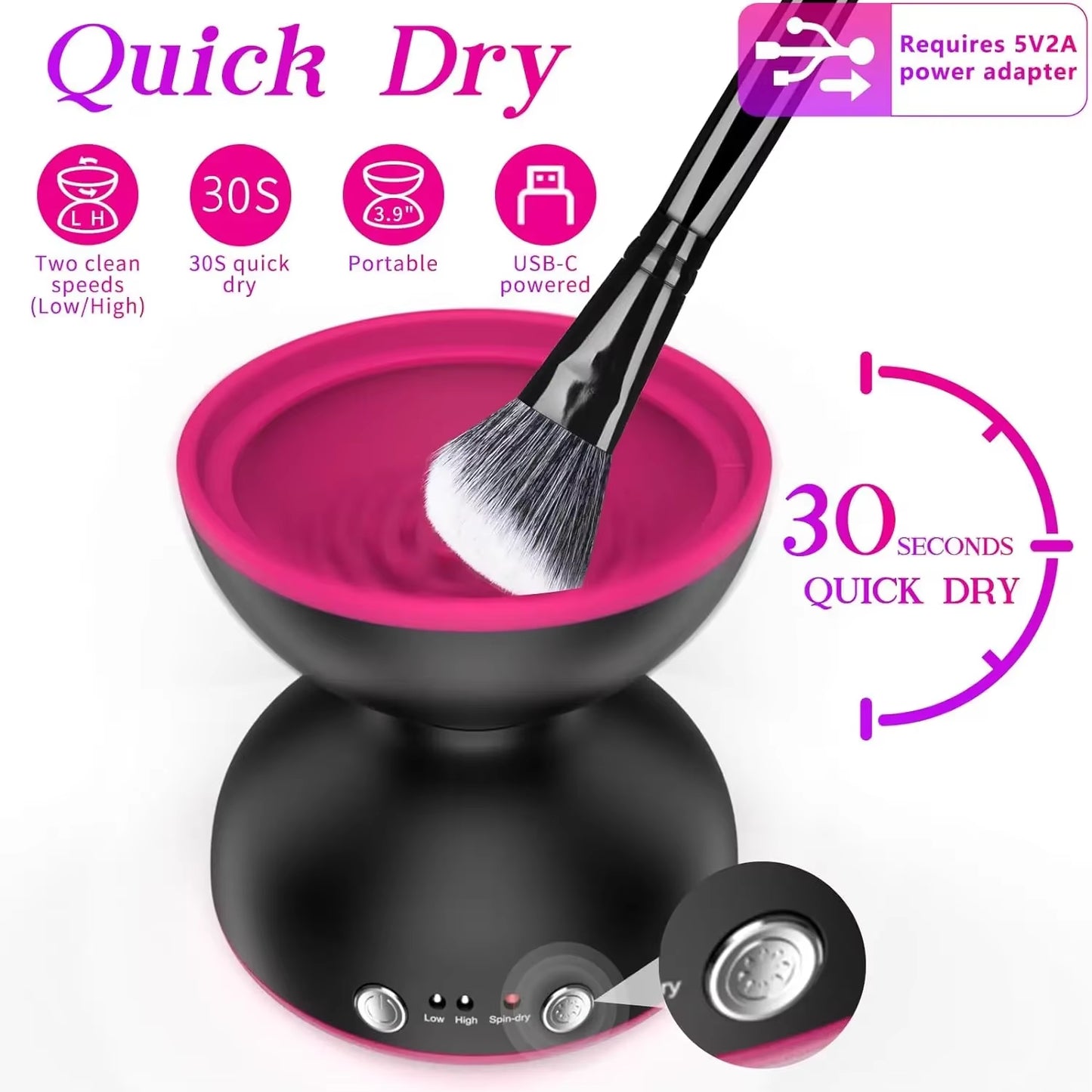 Hooxii Makeup Brush Cleaner Machine, Two Gears Speed and Dehydration Function，Travel Portable Automatic
